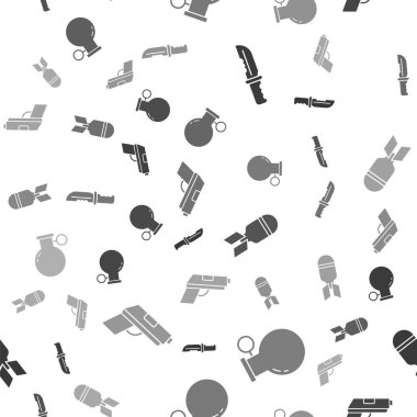 Askeri bıçağı, el bombasını, havacılık bombasını ve tabancayı kusursuz bir şekilde yerleştirin. Vektör