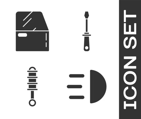 Állítsa be a magas gerenda, autó ajtó, lengéscsillapító és csavarhúzó ikon. Vektor — Stock Vector
