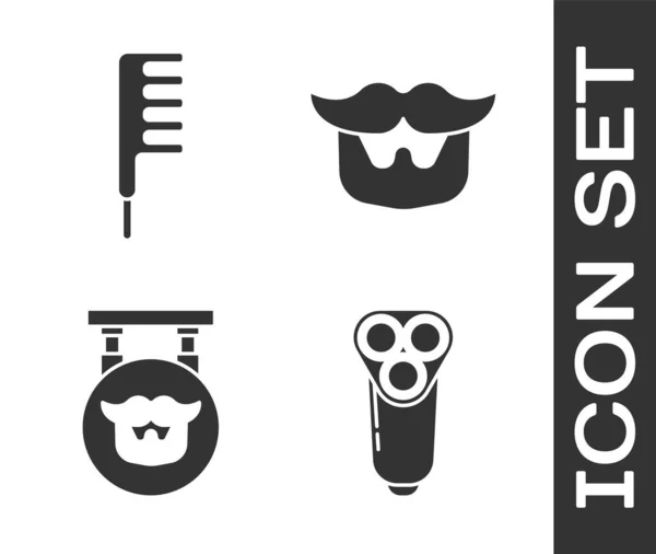 Set Lame de rasoir électrique pour les hommes, Brosse à cheveux, Barbier et Moustache et icône de la barbe. Vecteur — Image vectorielle