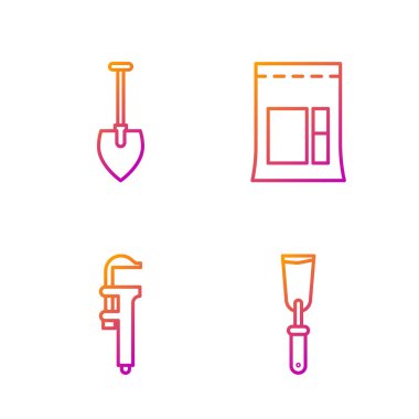 Sıralı oyun bıçağı, Calliper veya kalibre ve ölçek, kürek ve çimento torbası. Renk simgeleri. Vektör