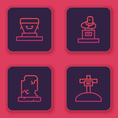 Mezar taşlı eski mezar taşı, mezar taşı ve haç. Mavi kare düğme. Vektör