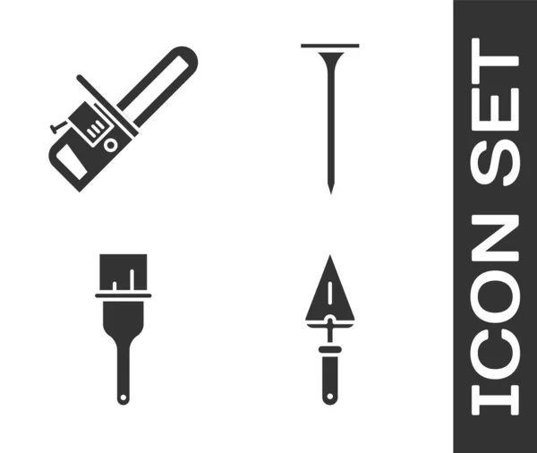 Trowel, láncfűrész, festék ecset és fém köröm ikon. Vektor — Stock Vector