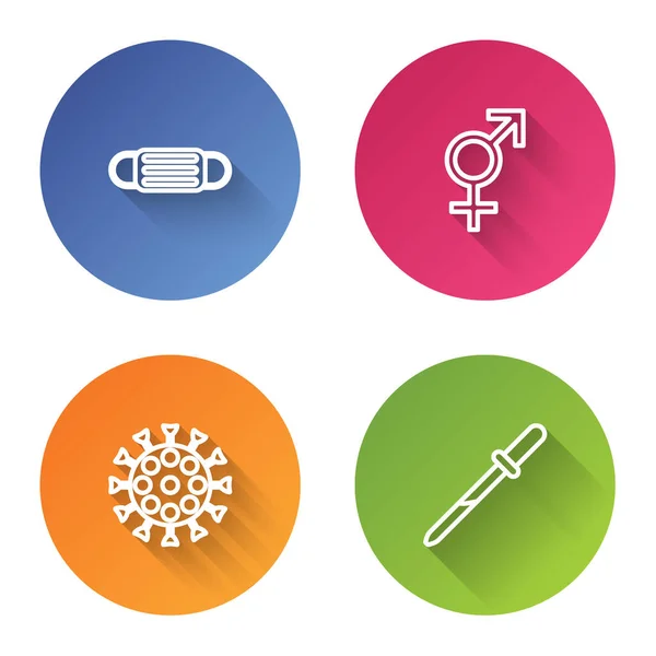 Set line Medical protective mask, Gender, Virus and Pipette. Color circle button. Vector — Stock Vector