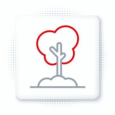 Yer simgesindeki çizgi ağacı beyaz arkaplanda izole edildi. Orman sembolü. Renkli taslak konsepti. Vektör