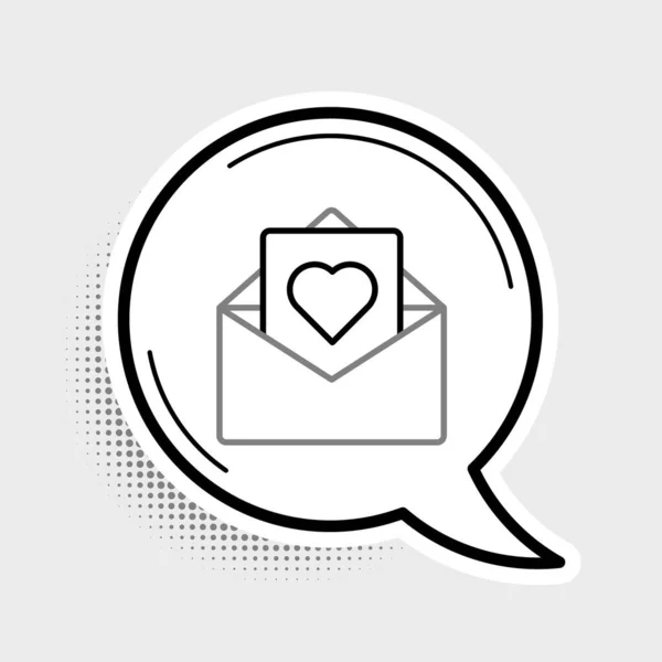 Sobre de línea con icono de corazón de San Valentín aislado sobre fondo gris. Mensaje amor. Carta de amor y romance. Concepto de esquema colorido. Vector — Vector de stock