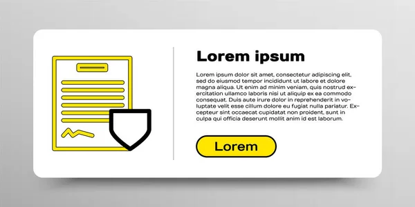 Lijn Contract met schild pictogram geïsoleerd op witte achtergrond. Verzekeringsconcept. Beveiliging, veiligheid, bescherming, bescherming concept. Kleurrijk concept. Vector — Stockvector