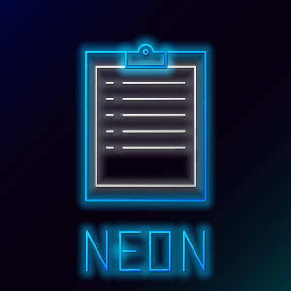 Gloeiende neon lijn Klembord met checklist pictogram geïsoleerd op zwarte achtergrond. Kleurrijk concept. Vector — Stockvector