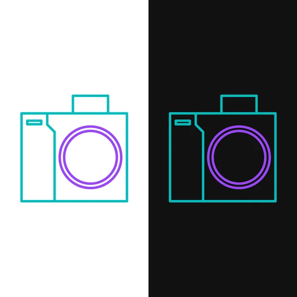 Zeilenkamera für Tauchersymbol isoliert auf weißem und schwarzem Hintergrund. Ikone der Fotokamera. Tauchausrüstung. Buntes Rahmenkonzept. Vektor — Stockvektor