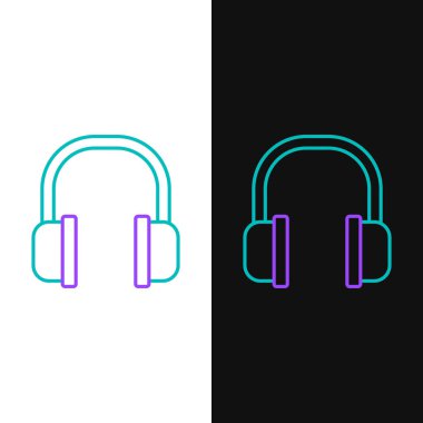 Hat Kulaklığı simgesi beyaz ve siyah arkaplanda izole edildi. Kulaklık işareti. Müzik, hizmet, iletişim ve operatör konsepti. Renkli taslak konsepti. Vektör