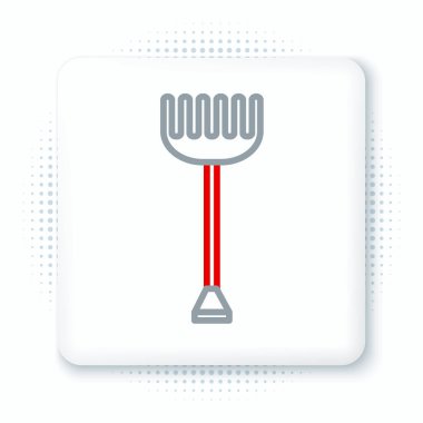 Çizgi Bahçesi tırmık simgesi beyaz arkaplanda izole edildi. Bahçecilik, tarım, çiftçilik aleti. Toprak işçisi. Temizlik ekipmanları. Renkli taslak konsepti. Vektör