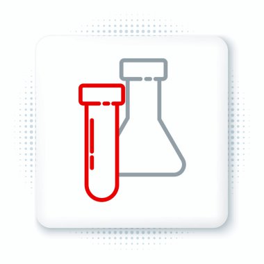 Çizgi Test tüpü ve kimyasal test ikonu beyaz arka planda izole edildi. Laboratuvar cam levhası. Renkli taslak konsepti. Vektör