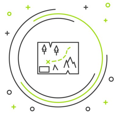 Beyaz arkaplanda konum imleci simgesi izole edilmiş çizgi haritası. Renkli taslak konsepti. Vektör