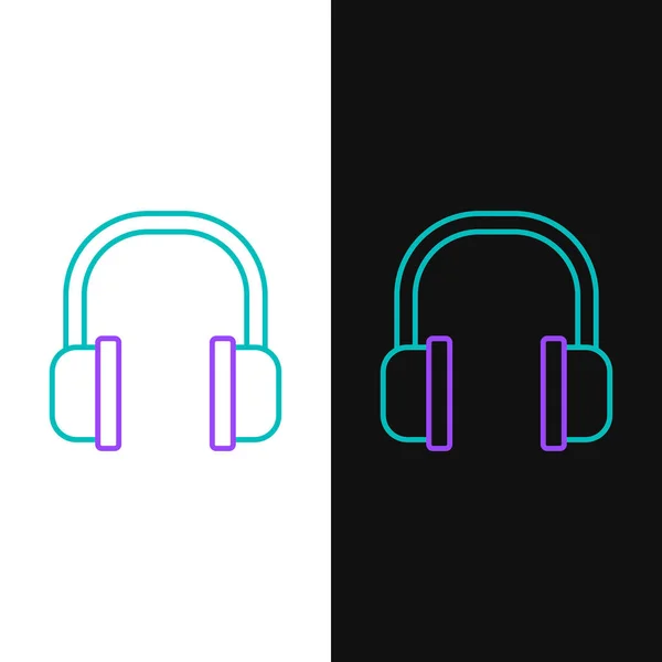 Γραμμή εικονίδιο ακουστικά απομονώνονται σε λευκό και μαύρο φόντο. Τα ακουστικά υπογράφουν. Έννοια για ακρόαση μουσικής, υπηρεσιών, επικοινωνίας και χειριστή. Πολύχρωμο περίγραμμα έννοια. Διάνυσμα — Διανυσματικό Αρχείο