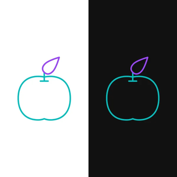 Icono de la línea Apple aislado sobre fondo blanco y negro. Fruta con símbolo de hoja. Concepto de esquema colorido. Vector — Vector de stock