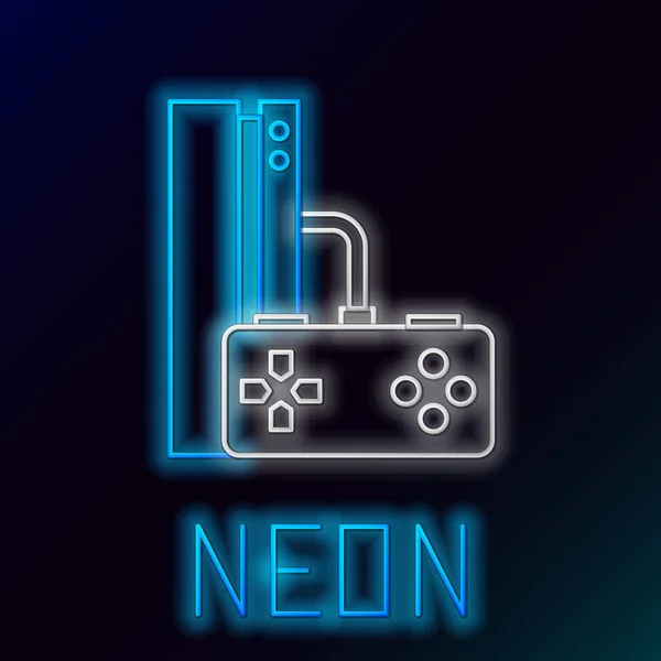 Leuchtende Neon Line Videospielkonsole mit Joystick-Symbol isoliert auf schwarzem Hintergrund. Buntes Rahmenkonzept. Vektor — Stockvektor