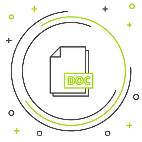 Zeile DOC-Datei-Dokument. Laden Sie das Symbol für die Schaltfläche doc auf weißem Hintergrund herunter. DOC-Dateierweiterungssymbol. Buntes Rahmenkonzept. Vektor — Stockvektor