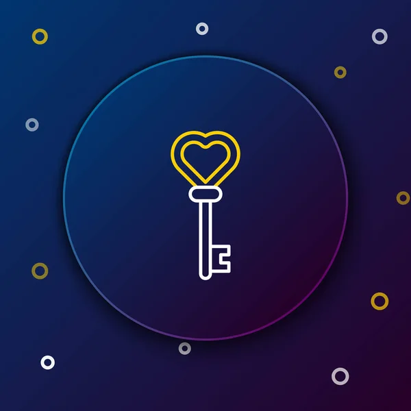Vonalkulcs szív alakú ikon elszigetelt kék háttérrel. Színes vázlat koncepció. Vektor — Stock Vector