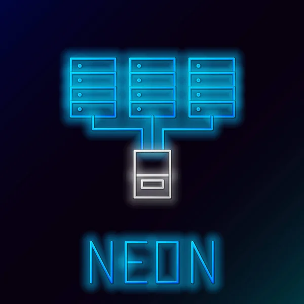 Strălucitoare linie neon Server, date, Web Hosting pictograma izolat pe fundal negru. Conceptul de contur colorat. Vector — Vector de stoc