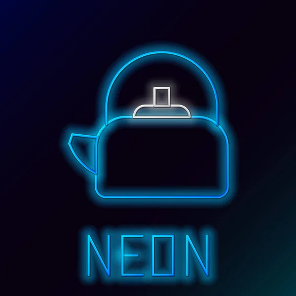 Világító neon vonal Kettle fogantyú ikon elszigetelt fekete háttérrel. Teáskanna ikon. Színes vázlat koncepció. Vektor — Stock Vector