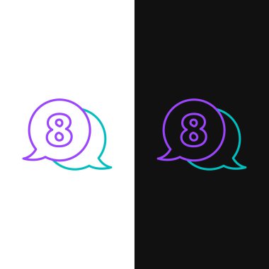 Konuşma baloncuğu simgesinde 8 Mart beyaz ve siyah arkaplanda izole edildi. Uluslararası Mutlu Kadınlar Günü. Renkli taslak konsepti. Vektör