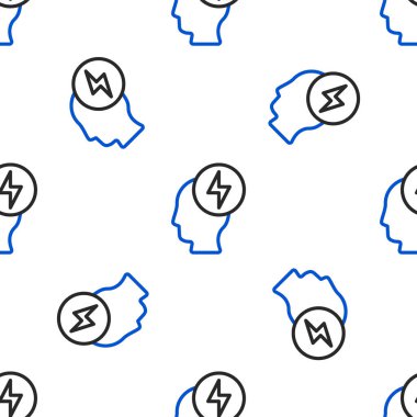 Çizgi insan kafası ve elektrik sembolü beyaz arka planda izole edilmiş pürüzsüz desen. Renkli taslak konsepti. Vektör