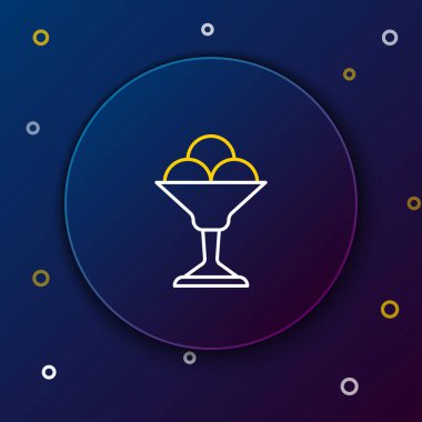 Kase ikonundaki çizgi dondurma mavi arka planda izole edilmiş. Güzel sembol. Renkli taslak konsepti. Vektör