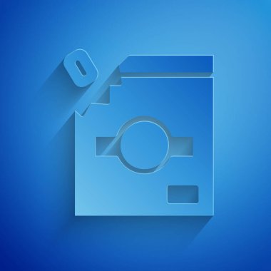 Şeker ikonu için kağıt kesiği ambalajı mavi arkaplanda izole edilmiş. Şekerli çanta. Kağıt sanatı tarzı. Vektör