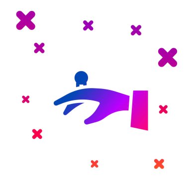 Renkli alyanslar el simgesinde beyaz arkaplanda izole edilmiş. Gelin ve damat mücevher tabelası. Evlilik sembolü. Elmas yüzük. Kademeli rastgele dinamik şekiller. Vektör