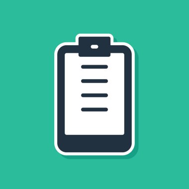 Yeşil arkaplanda kontrol listesi simgesine sahip mavi pano izole edildi. Kontrol listesi sembolü. Anket anketi ya da anket geri bildirim formu. Vektör