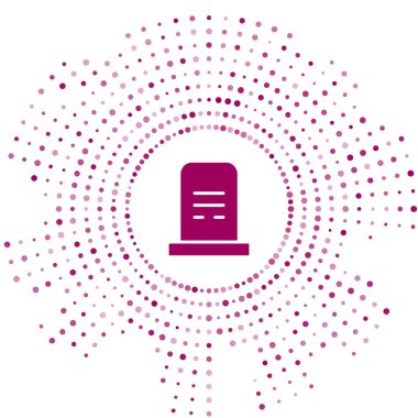 Beyaz arkaplanda izole edilmiş mezar taşı ikonu olan mor mezar taşı. Soyut çember rastgele noktalar. Vektör