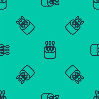 Kulak simgesi için mavi çizgili pamuk çubuğu yeşil arka planda izole edilmiş kusursuz desen. Vektör İllüstrasyonu