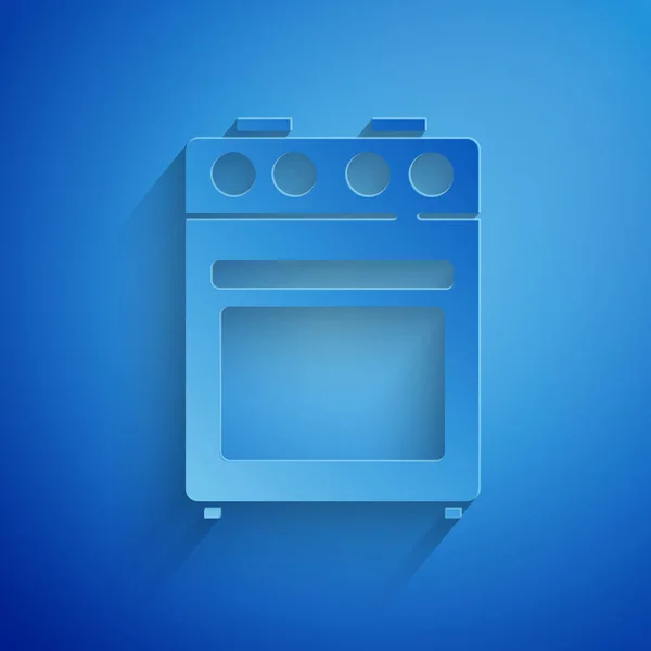 Paper cut Oven icon isolated on blue background. Stove gas oven sign. Paper art style. Vector — Stock Vector
