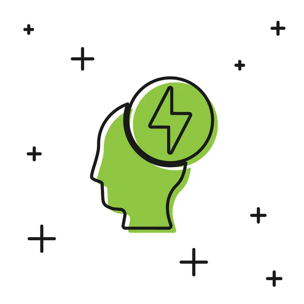 Czarna ludzka głowa i elektryczna ikona symbolu na białym tle. Wektor — Wektor stockowy