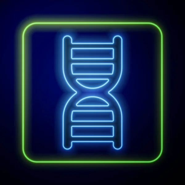 Icono de símbolo de ADN de neón brillante aislado sobre fondo azul. Vector — Archivo Imágenes Vectoriales
