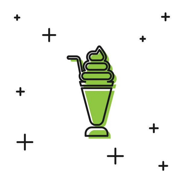 Icône de milkshake noir isolé sur fond blanc. Coupe en plastique avec couvercle et paille. Vecteur — Image vectorielle