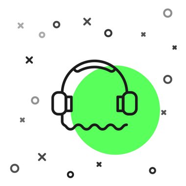 Siyah çizgi kulaklık simgesi beyaz arkaplanda izole edildi. Müşteri hizmetleri, yardım hattı, çağrı merkezi, faq, bakım. Vektör İllüstrasyonu