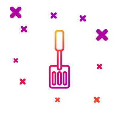 Beyaz arkaplanda izole edilmiş renk çizgisi Spatula simgesi. Mutfak spatula ikonu. Barbekü spatula işareti. Barbekü ve ızgara aleti. Kademeli rastgele dinamik şekiller. Vektör