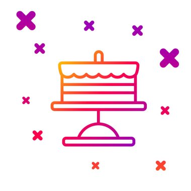 Tabak simgesindeki renk çizgisi Keki beyaz arkaplanda izole edildi. Doğum günün kutlu olsun. Kademeli rastgele dinamik şekiller. Vektör