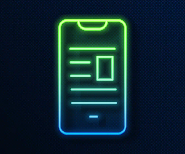 Świecąca neonowa linia Online book on mobile icon isolated on blue background. Koncepcja edukacji internetowej, zasoby e-learningowe. Ilustracja wektora — Wektor stockowy