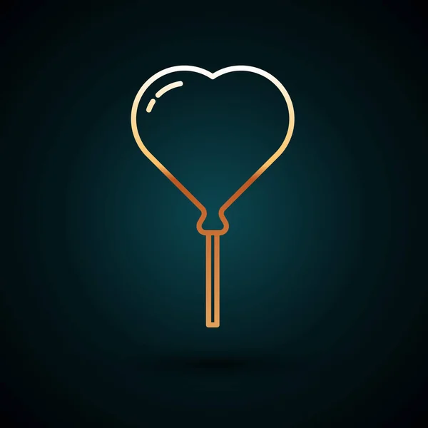 Gold line Palloncino a forma di cuore con icona a nastro isolato su sfondo blu scuro. San Valentino. Vettore — Vettoriale Stock