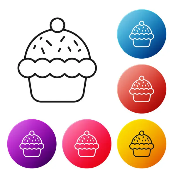 Linha preta ícone Cupcake isolado no fundo branco. Definir ícones coloridos botões círculo. Vetor — Vetor de Stock