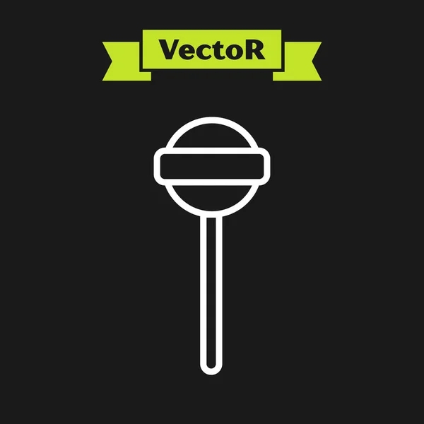 Línea blanca Icono de piruleta aislado sobre fondo negro. Comida, delicioso símbolo. Vector — Vector de stock