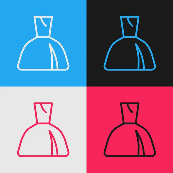 팝 아트 라인 여자 드레스 아이콘은 컬러 배경에 분리되어 있다. 옷 표지. Vector — 스톡 벡터