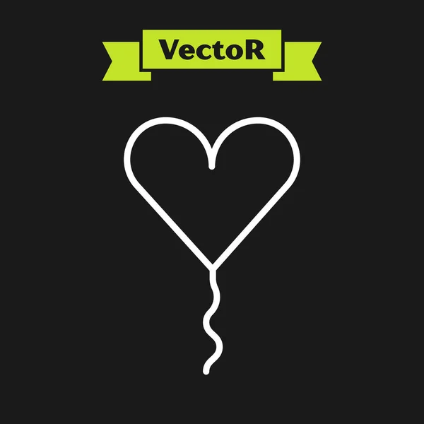 Línea blanca Globo en forma de corazón con icono de cinta aislado sobre fondo negro. Día de San Valentín. Vector — Vector de stock