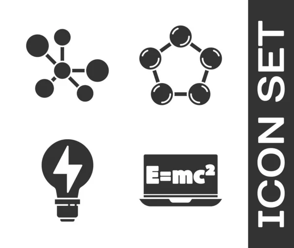 Definir solução Equação, Molécula, Lâmpada com relâmpago e ícone Molécula. Vetor —  Vetores de Stock