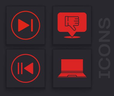 Dizüstü bilgisayarı ayarla, hızlı ileri sar, konuşma balonunda nefret et ve simgeyi geri sar. Vektör