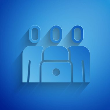 Kağıt kesme Online sınıf simgesi mavi arkaplanda izole edildi. Çevrimiçi eğitim kavramı. Kağıt sanatı tarzı. Vektör İllüstrasyonu.