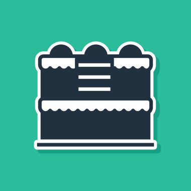 Mavi Kek simgesi yeşil arkaplanda izole edildi. Doğum günün kutlu olsun. Vektör.