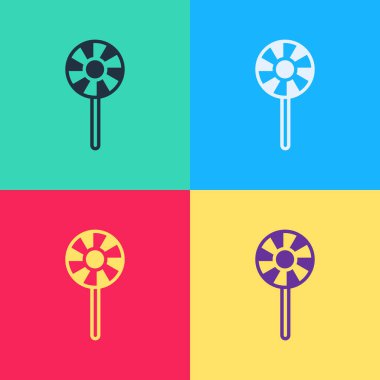 Pop Art Lolipop simgesi renk arkaplanında izole edildi. Şeker işareti. Yemek, lezzetli bir sembol. Vektör.
