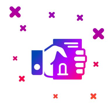 Beyaz arkaplanda el simgesindeki renk ölüm sertifikası izole edildi. Kademeli rastgele dinamik şekiller. Vektör.